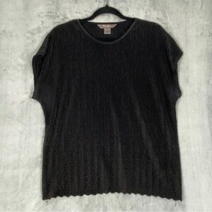 TanJay  Dress Top Stretchy Crepe Fabric Black Sz Large Cap Sleeve